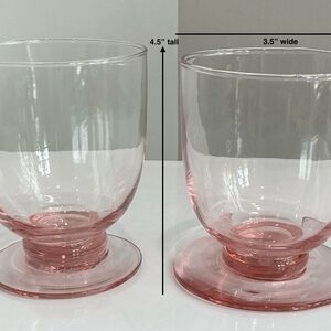 Set of 2 Pink Footed Glass Tumblers - Clear Pink Stemmed Water Glasses